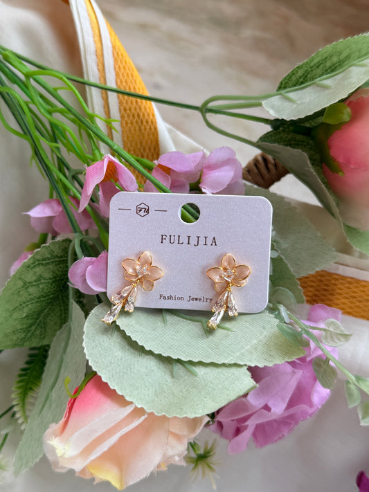 Premium Floral Pattern Korean Earrings with Zircon Stones