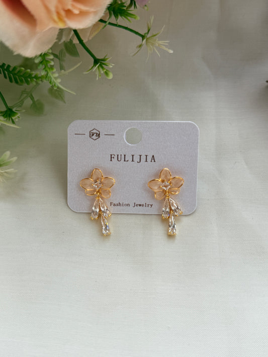 Premium Floral Pattern Korean Earrings with Zircon Stones