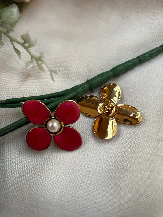 Floral Pattern Pearl Stainless steel Earrings