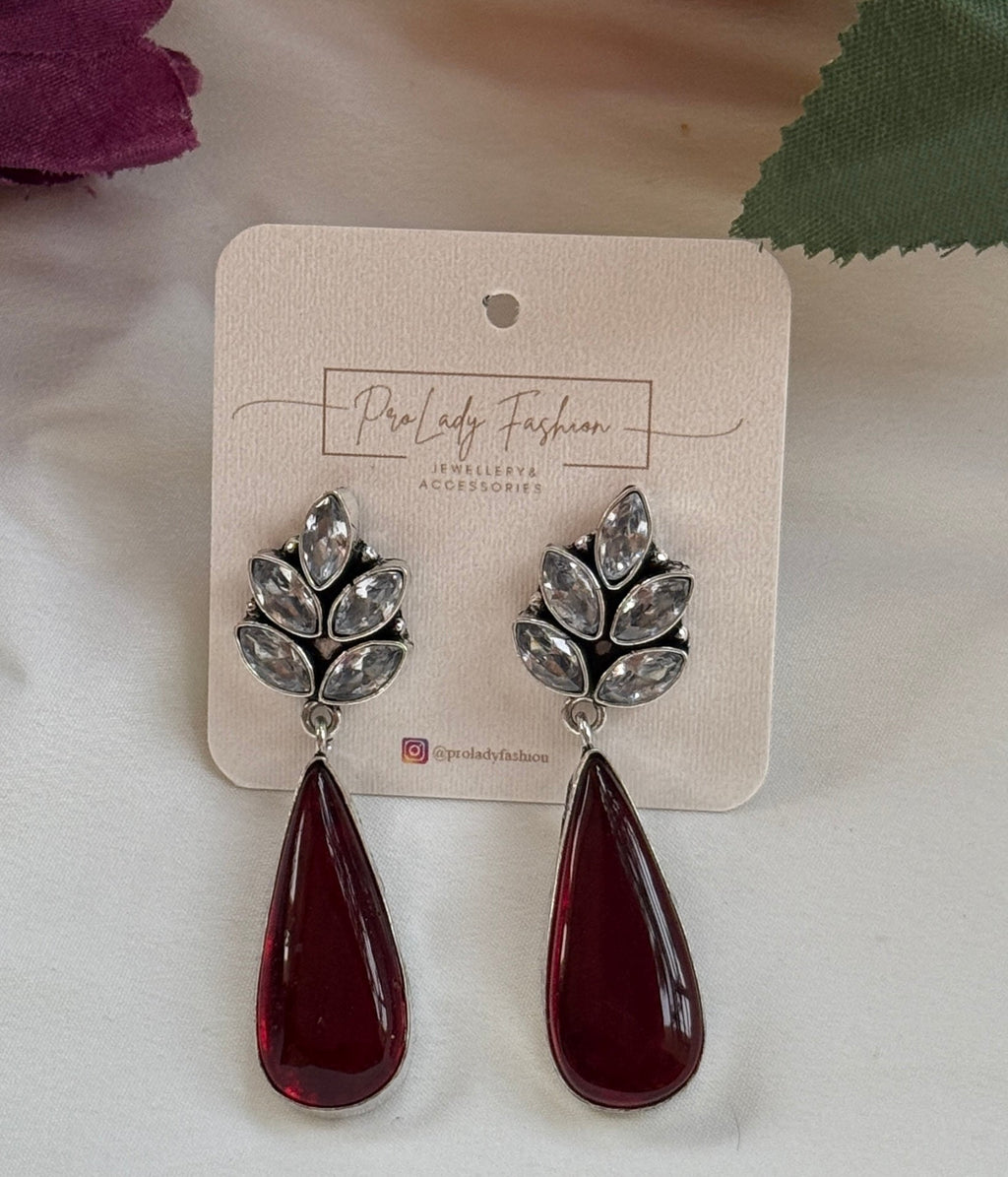 Stone Embellished Brass Earrings